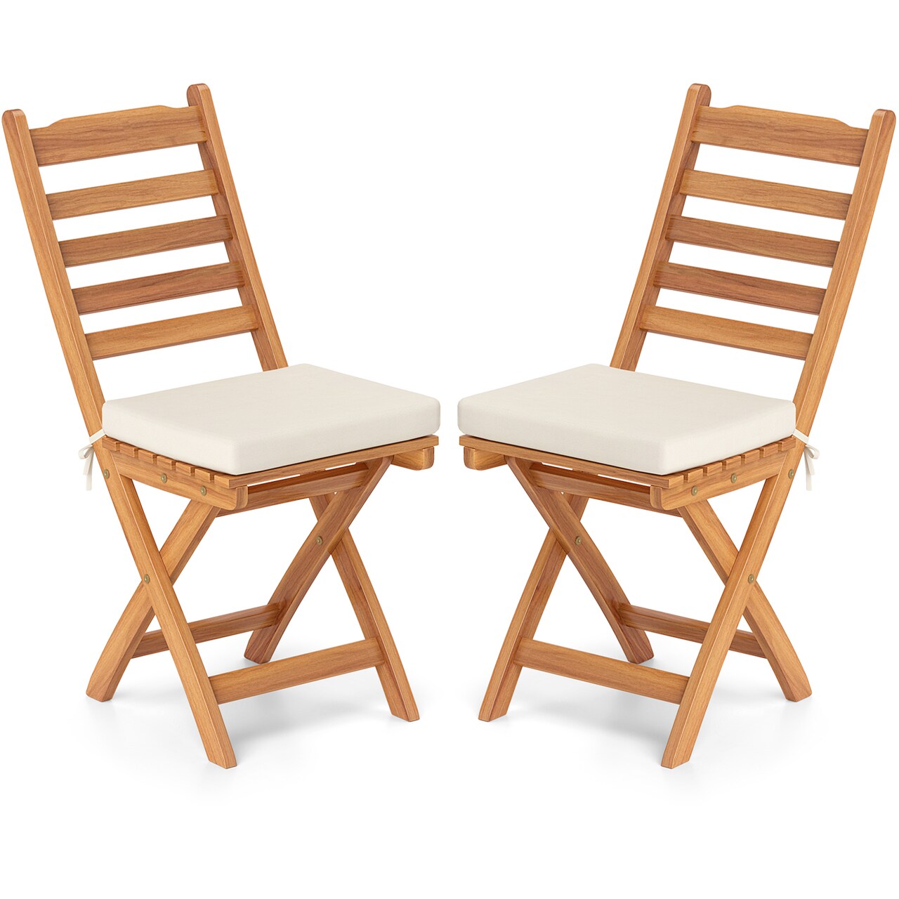 Set of 2 Folding Patio Chairs with Comfortable Cushions for Outdoor Spaces
